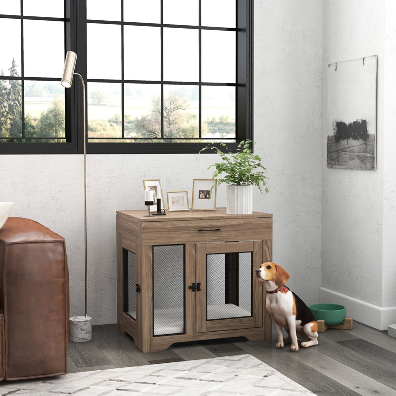 Meuble pour chien avec panneau de particules ferme, pour chiens de taille moyenne, rangement pour tiroir de caisse de chiot brun,