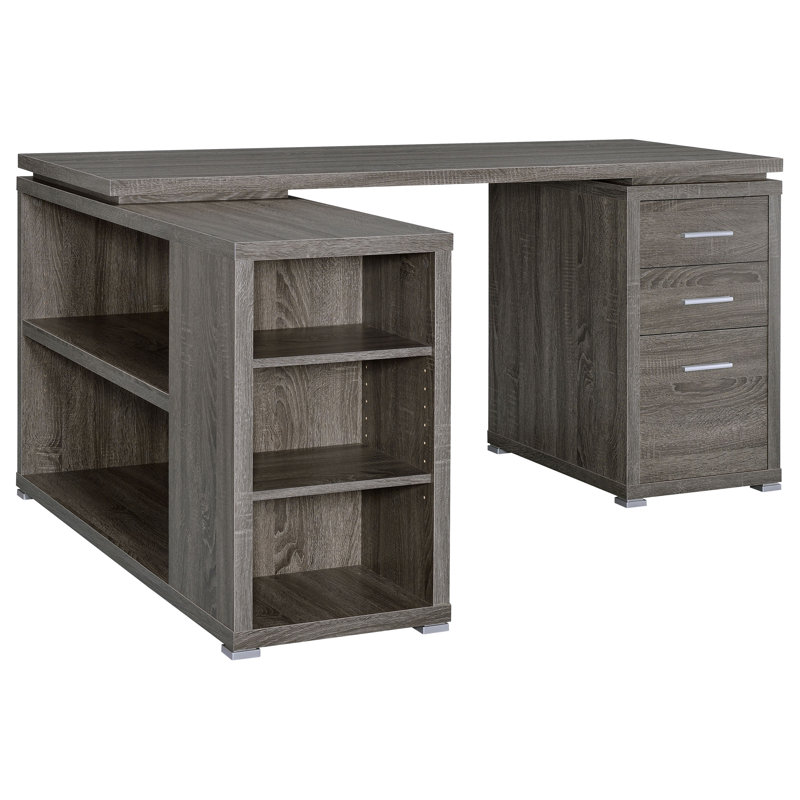 Bureau de direction en L à 3 tiroirs gris patiné avec rangement | Idée de cadeau