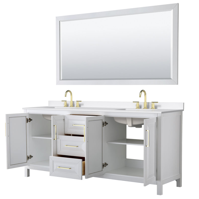 Daria 80'' W Vanity, White, Brushed Gold, White Quartz