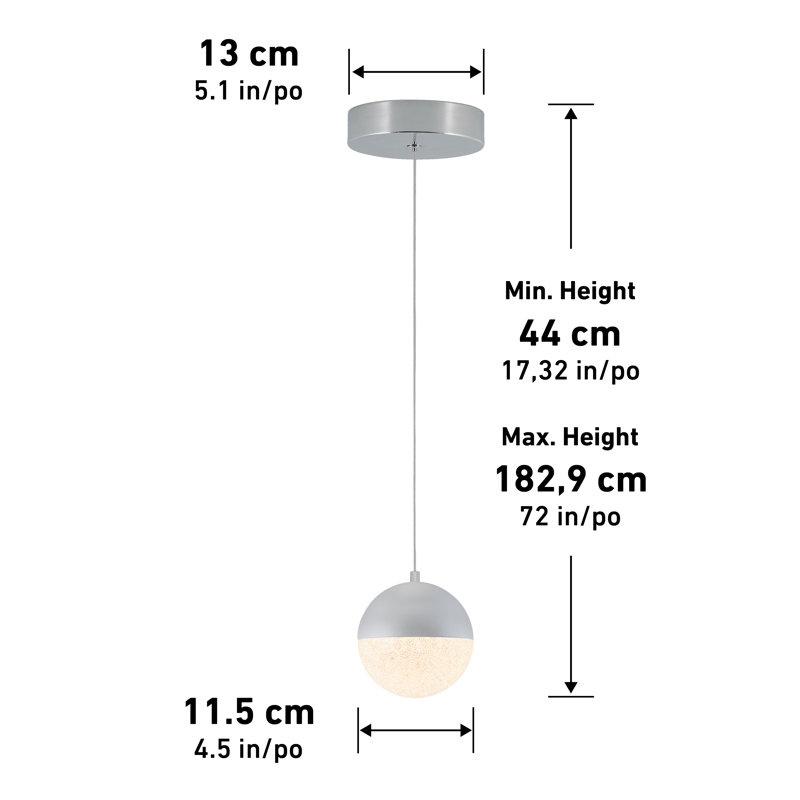 Chrome Globe LED Pendant Light with Glass Diffuser