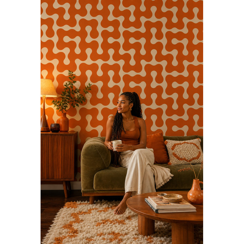 Décoration murale amovible de style Mid-Century moderne rétro orange, Peel and Stick