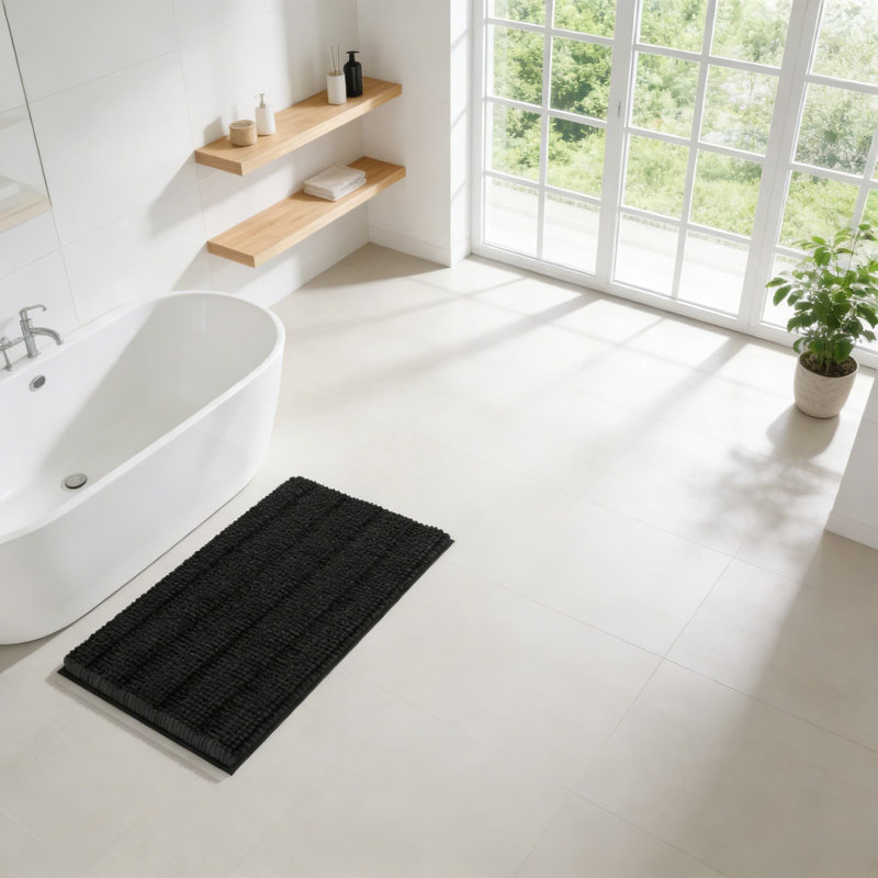 Chenille Bathroom Rugs With Rubber Backing, Soft And Absorbent Bath Mats For Shower, Tub, And Bathroom Floor, Machine Washable