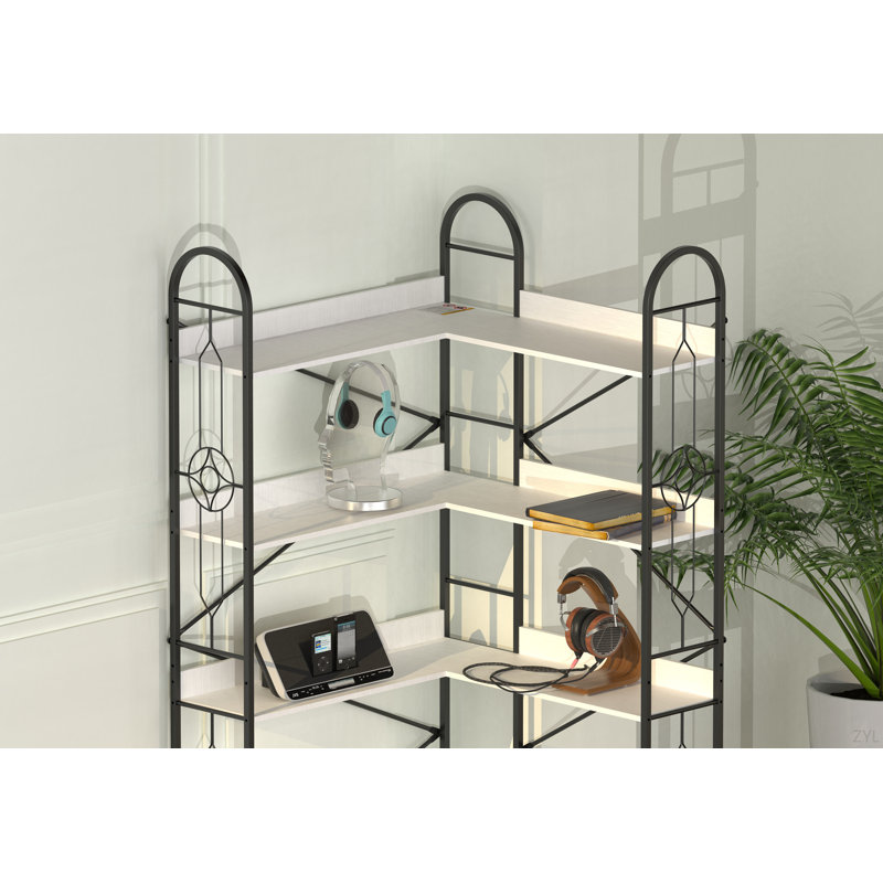 5-Tier Multifunctional Corner Bookcase with Open Shelving for Home Storage, Ivory White, (5 Shelves) 72" H x 32.9" W x 9.4" D