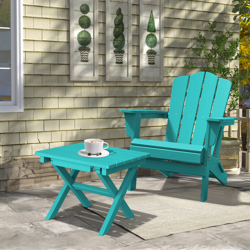 Kahn Rectangular HDPE Outdoor Folding Side Table, Blue