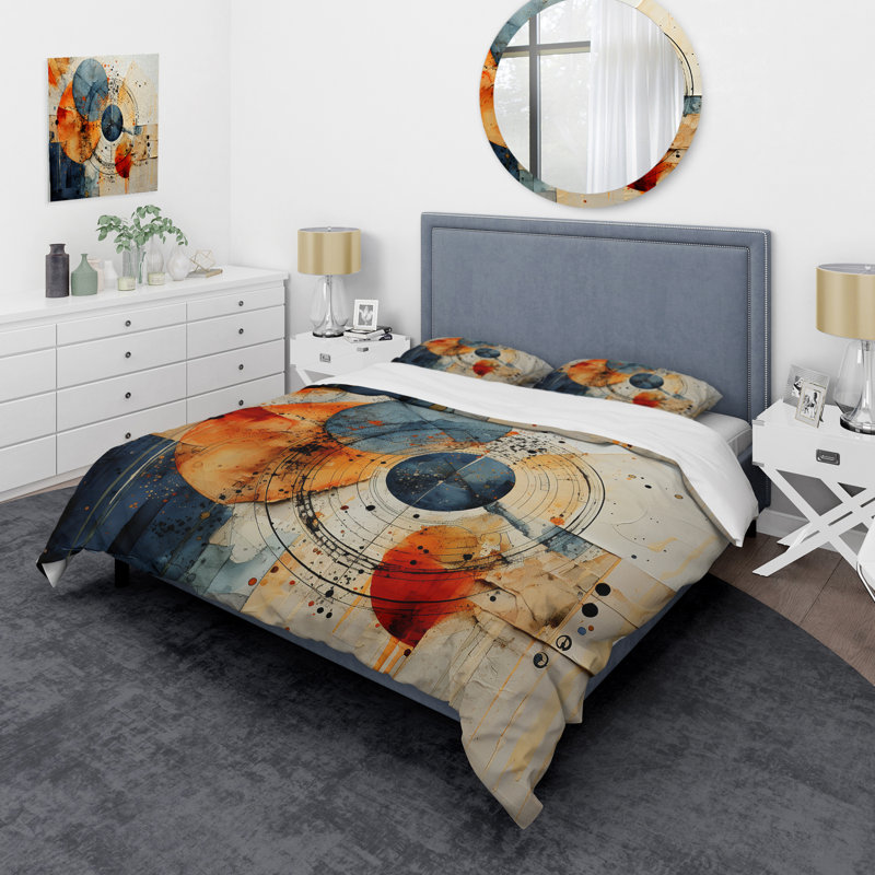 Technique mixte - Ensemble de housse de couette à spirales abstraites - Polyester en microfibre