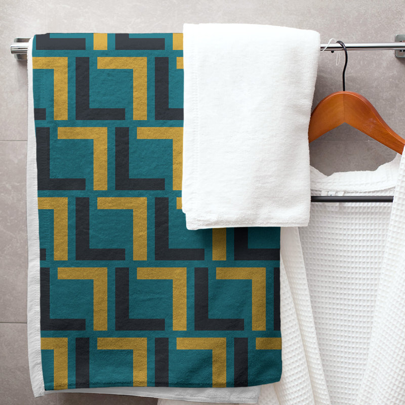 Bath Towel, Teal/Black/Gold