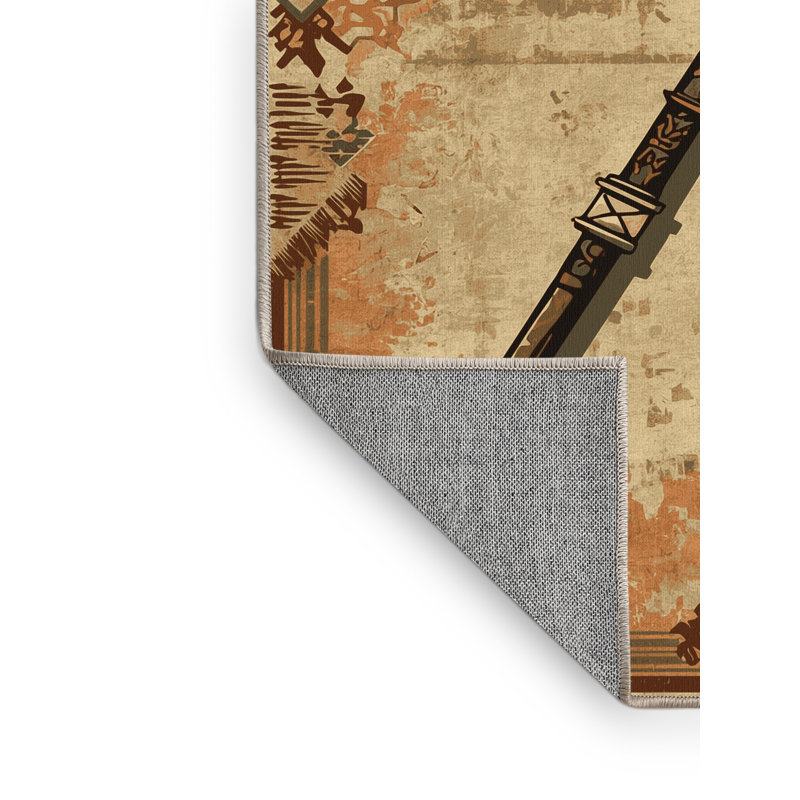 Machine Washable Bartow Country Rustic Vintage Look Rug in Beige – Beige Binding, 7x10