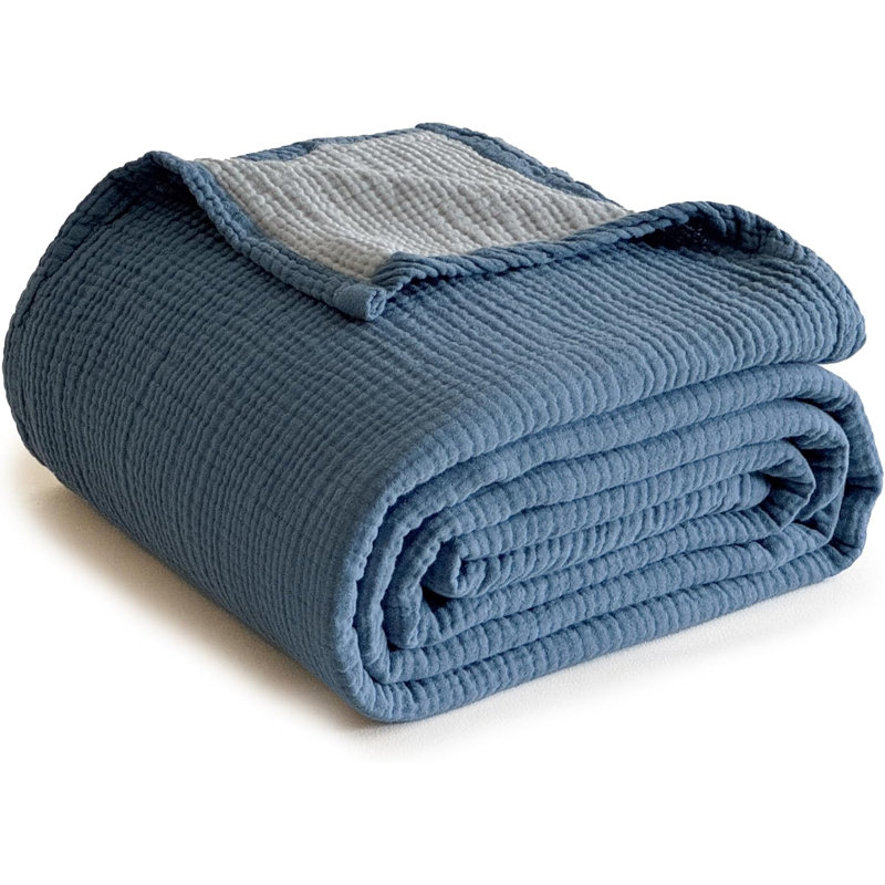 Couverture 100% mousseline de coton, L 86 po x l 68 po, Dusty Blue