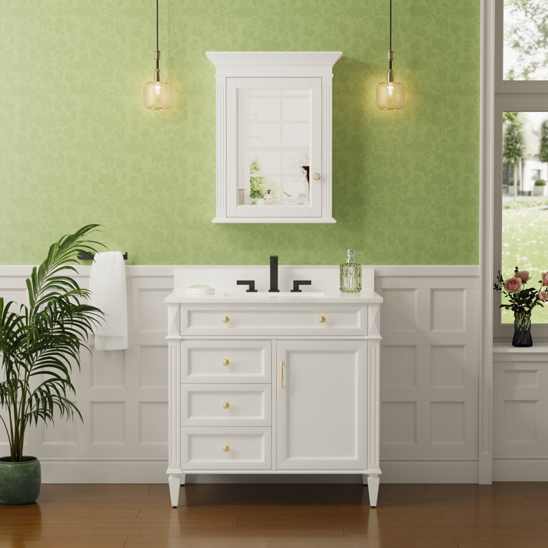 Armoire à pharmacie avec cadre en bois massif avec miroir et tablettes en bois l 24 po x H 30 po, Gauche