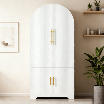 Grand garde-manger arqué avec 8 tablettes de porte, conception cannelée, 3 tablettes réglables et tiroir caché pour un rangement polyvalent