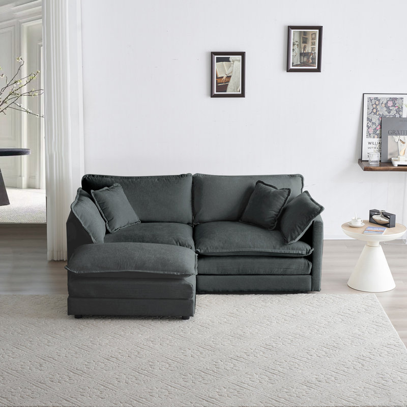 Canapé en chenille deux places avec 1 repose-pieds, Gris chenille