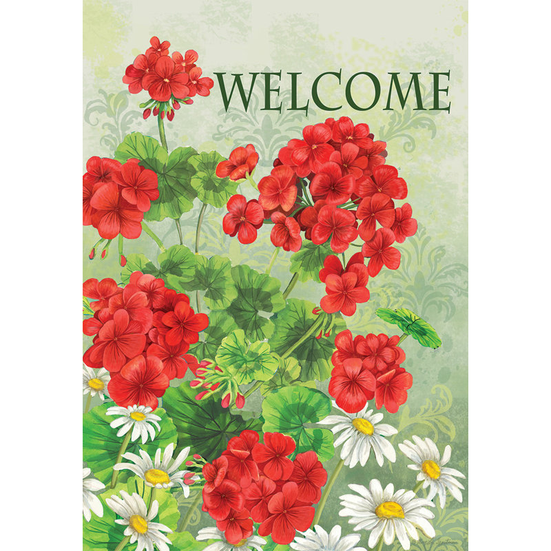 Red Geraniums Summer Garden Flag