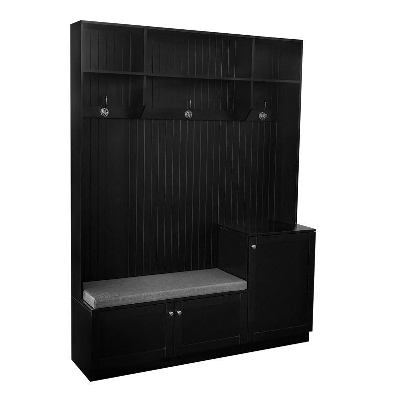 Portemanteau élégant avec des solutions de confort et de rangement, armoire à chaussures fonctionnelle avec banc et coussin, portemanteau moderne avec crochets