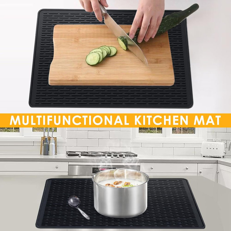 Silicone Stove Mat For Glass Top, 28X20 Inch Covers For Electric Stove, Heat Resistant Dish Drying Mat For Kitchen, Black
