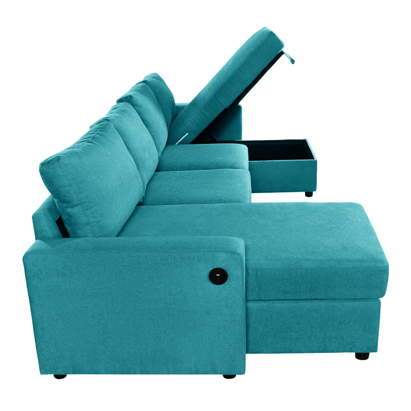 Canapé modulaire, canapé modulaire convertible, canapé en U avec méridienne de rangement et ports USB, Sarcelle