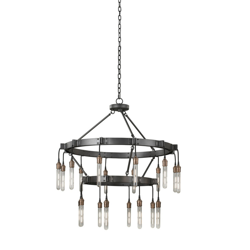 Matte Gunmetal 20-Light Two-Tier Industrial Chandelier
