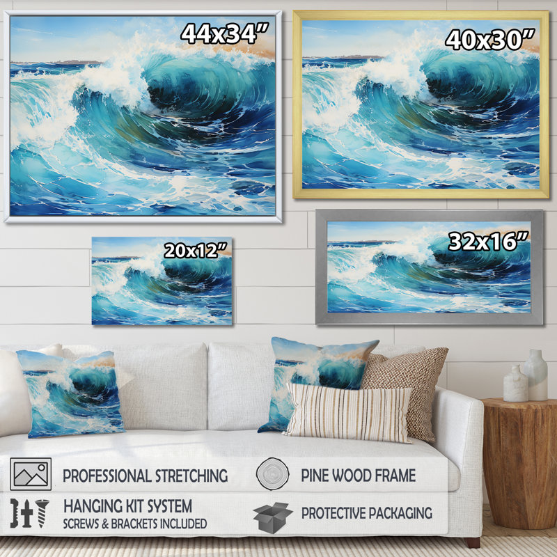«Beach Sunrise Tranquil Horizons IV», reproduction sur toile, Cadre flottant blanc, H 24 po x l 32 po x P 1 po