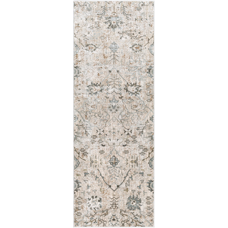 Tapis beige à motif floral Mitchelton, Tapis de couloir 2 pi 6 po x 8 pi