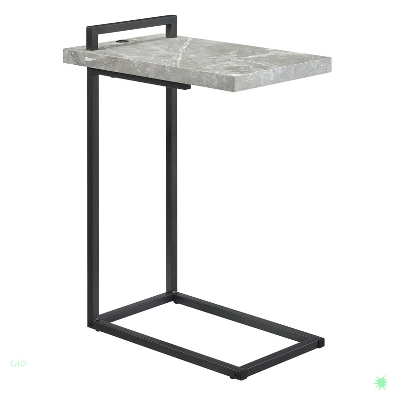 Table en C bronze industriel avec port de charge USB, Gris