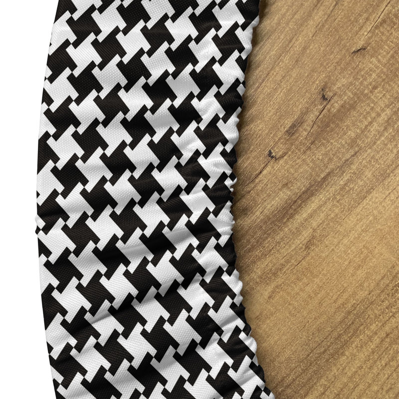 East Urban Home Houndstooth Fitted Round Tablecloth Charcoal Grey and White, 67.72" Round