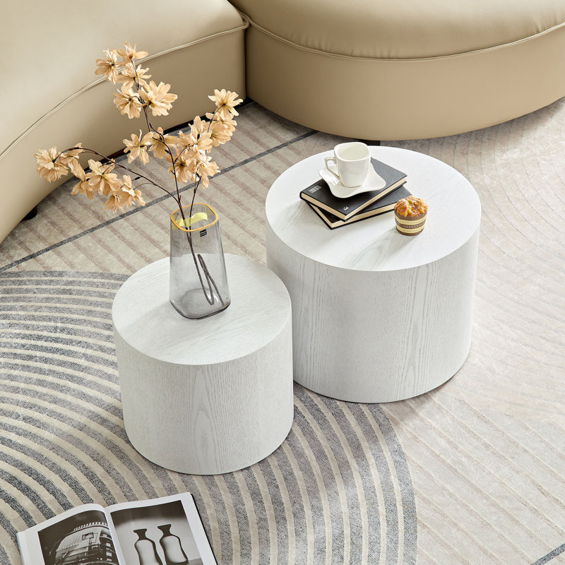 Nesting Tables, White Woodgrain, 15" H x 18.89" W x 18.89" D