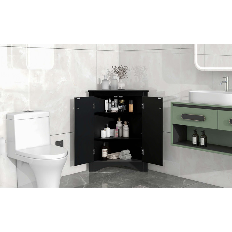 Black Triangle Bathroom Storage Cabinet With Adjustable Shelves, Black