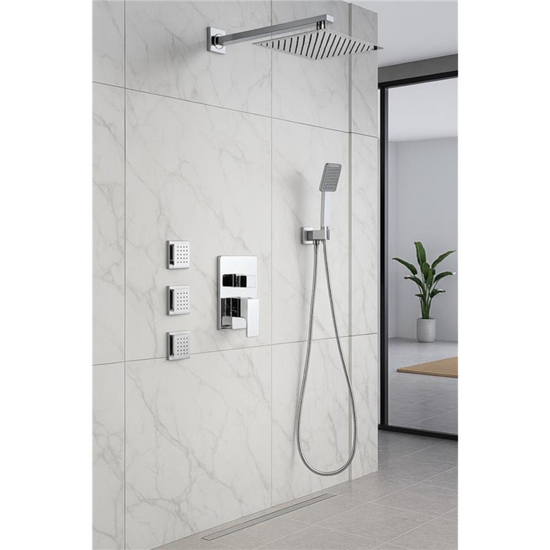 Ensemble de douche mural à poignée simple avec 3 jets de corps Juno