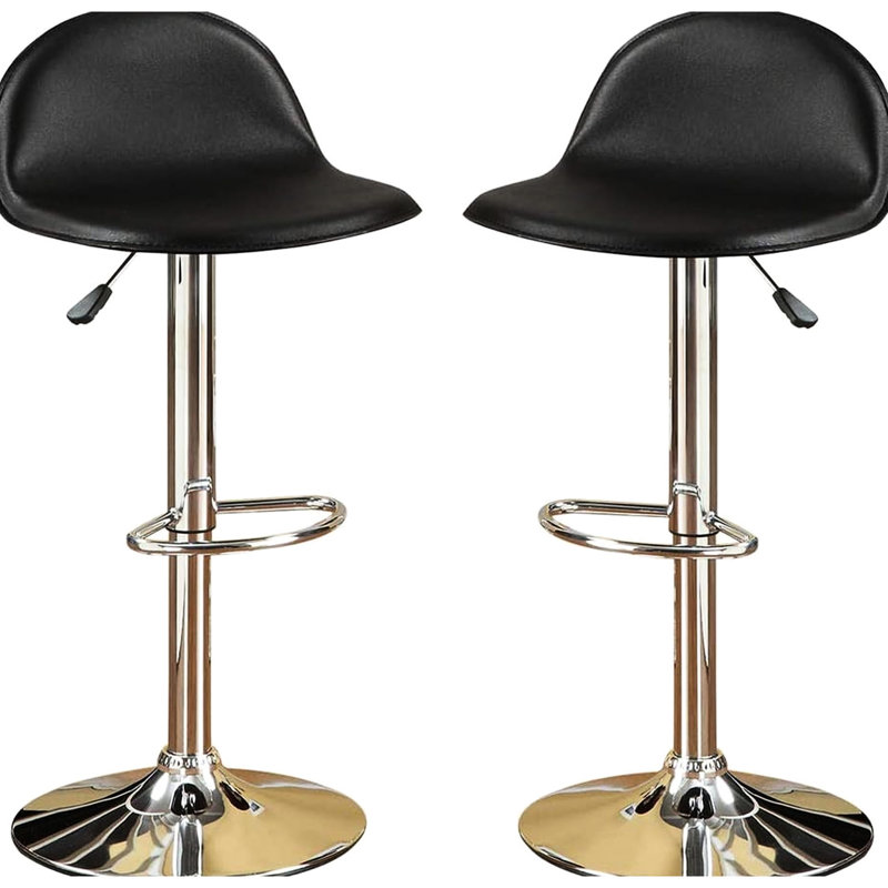 Tabouret contemporain en métal noir avec assise rembourrée et base réglable en similicuir