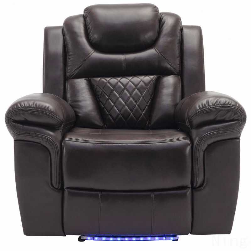 Home Theater Manual Recliner With LED Light Strip - Living Room/Bedroom Seating, Brown