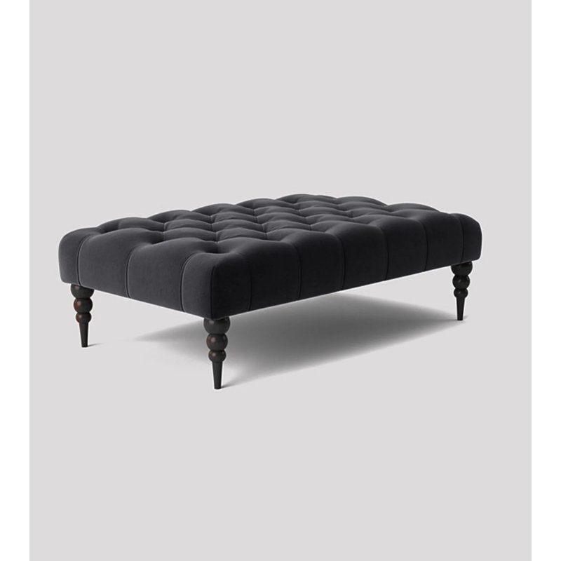 Alyana Rectangle Ottoman Bench with Wooden Legs - Plush Velvet Chesterfield Upholstered Footstool, Black