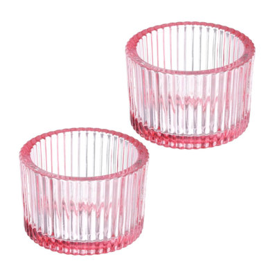 2 bougeoirs en verre rose 2 pièces