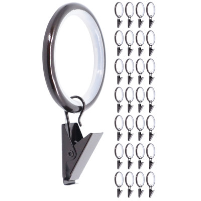 Anneaux de rideau avec pince MERIVILLE - 1,5 po de diamètre intérieur, pour tringle jusqu'à 1 1/4 po (ensemble de 28 avec insert, noir)