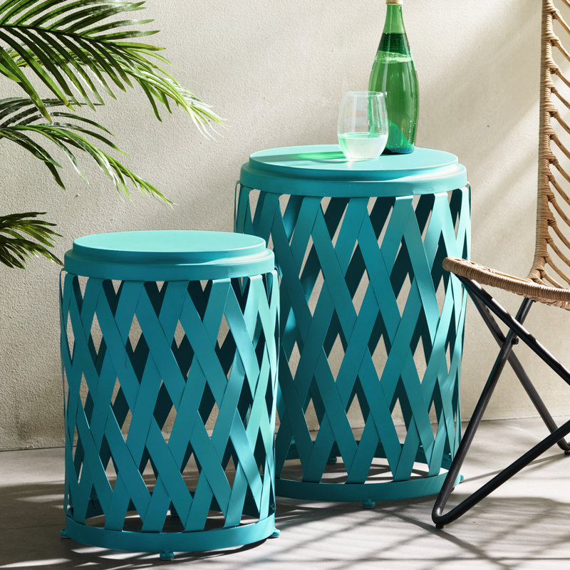 Design Iron Side Tables - Matte Teal, Lightweight Patio Accessories, 2 In Teal , Enhancements For Patio, 2