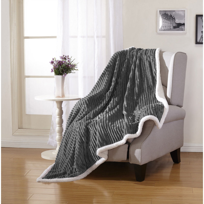 Jeté douillet en sherpa côtelé Plush Home, Anthracite