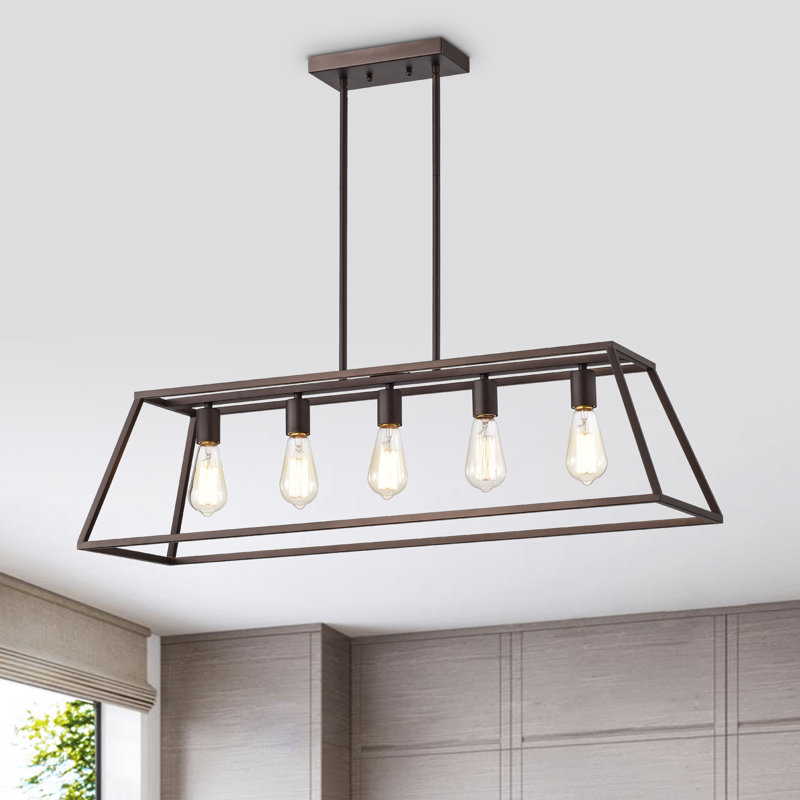 Luminaire suspendu linéaire à 5 lumières pour îlot de cuisine Hajra, Bronze huilé