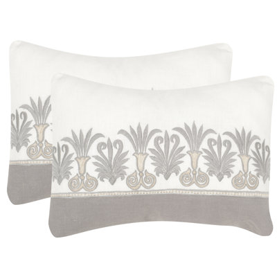Embroidered Feather Linen Throw Pillow