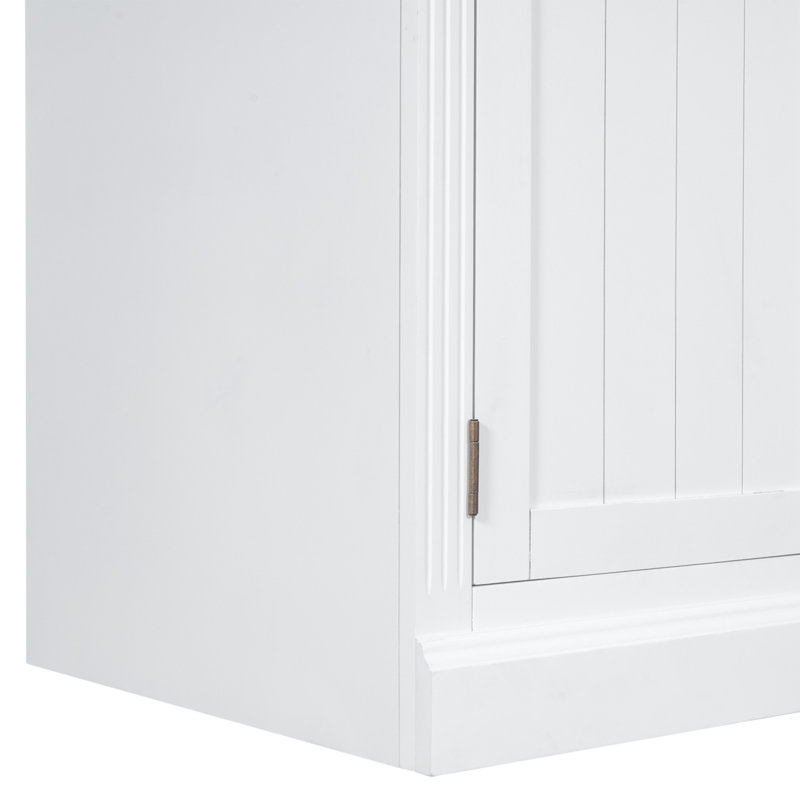 83.4" Tall White Solid Wood Bookcase with LED Lighting and Doors