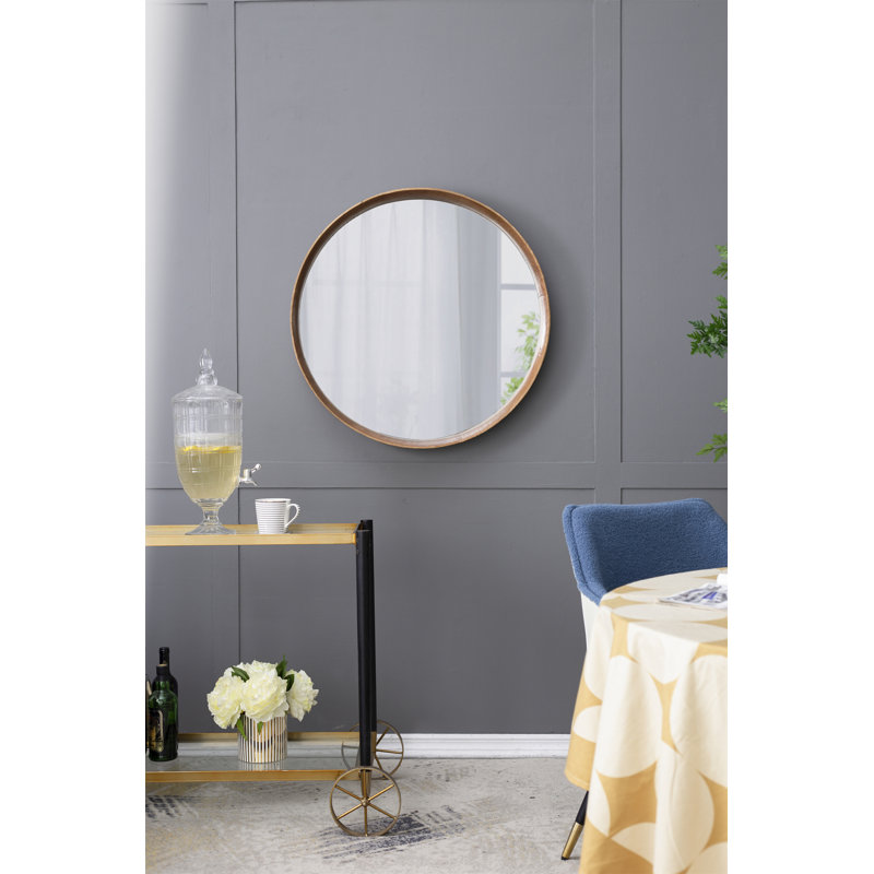 31.5" Round Pine Wood Mirror
