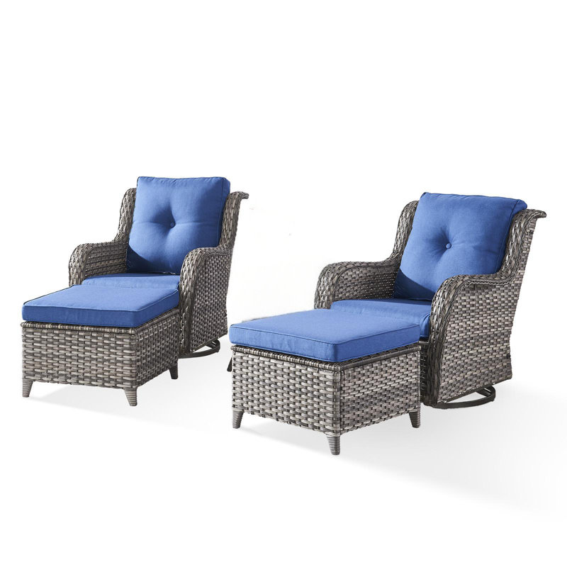 Ensemble de conversation avec coussins et repose-pieds 4 pièces Kolb, Bleu, Gris