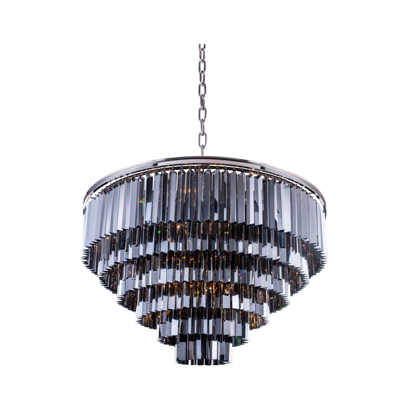 Yazmin 10 - Light Tiered Chandelier, Polished Nickel, Silver Shade (Grey)