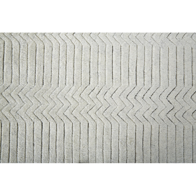 Thom Filicia Hand Knotted Wool Striped Area Rug in Ivory, Rectangle 5'6" x 8'6"
