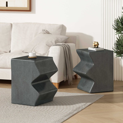 Table d'appoint MGO, ensemble de 2 tables d'appoint rectangulaires d'extérieur, tabourets de jardin décoratifs pour l'extérieur et table d'appoint