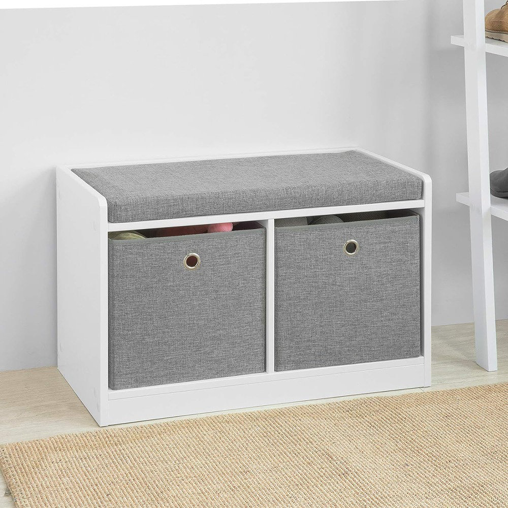 Latitude Run® Grey 2 Baskets Hallway Bedroom Storage Bench With Seat ...