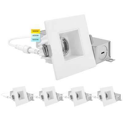 Luxrite 2" Square LED Recessed Light With J-Box, 3 Colour Option 3000K/4000K/5000K Dimmable 8W, 600LM Damp Rated 4 Pack