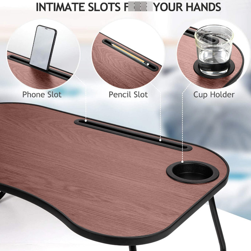 Bureau en bois, portable et pliable, doté d'une surface lisse à rainures, pour de multiples utilisations sur le canapé lors de longues promenades en voiture avec un travail idéal dans la cour