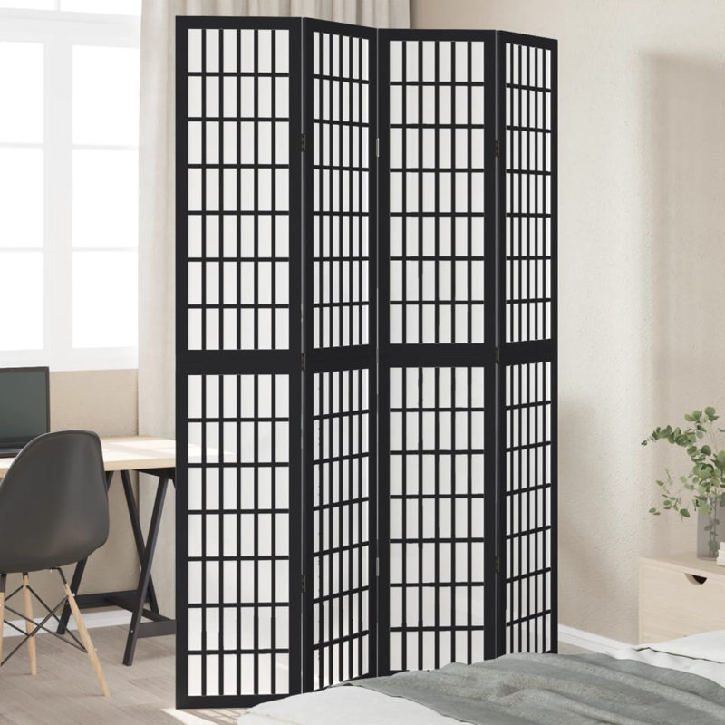 140cm W 4 - Panel Folding Room Divider, 220cm H x 140cm W x 0.16cm D, Black