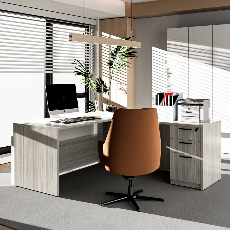 Neily L-Shaped Executive Desk With File Cabinet For Home Office