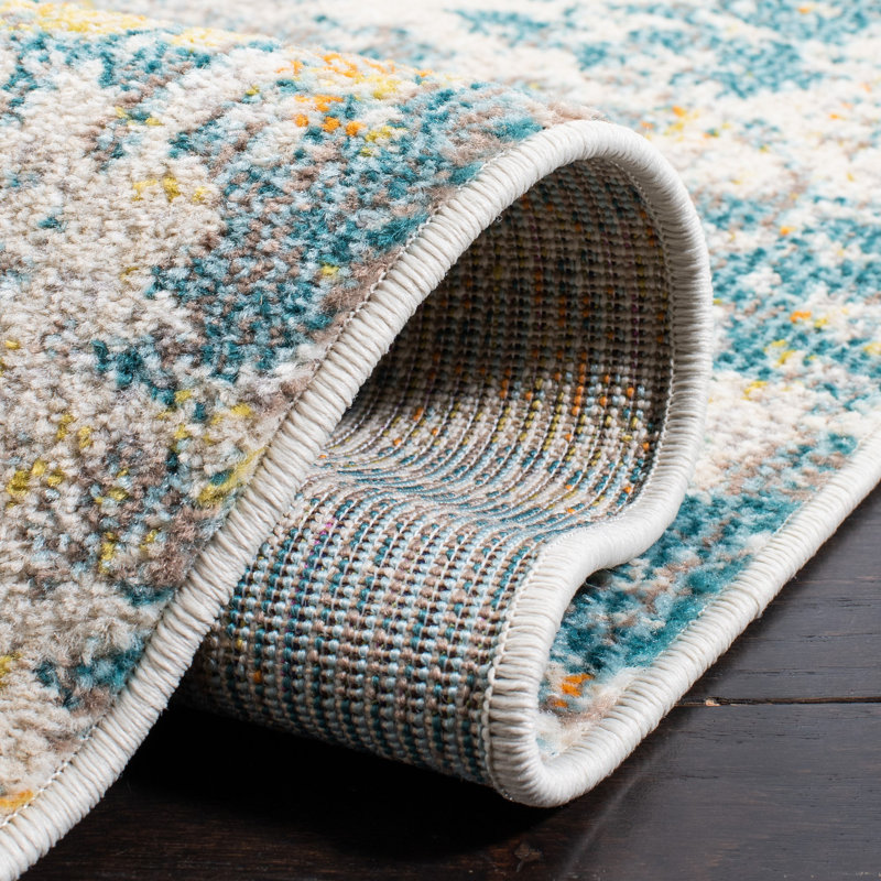Besfort Abstract Ivory/Teal/Gold Area Rug, Rectangle 8' x 10'