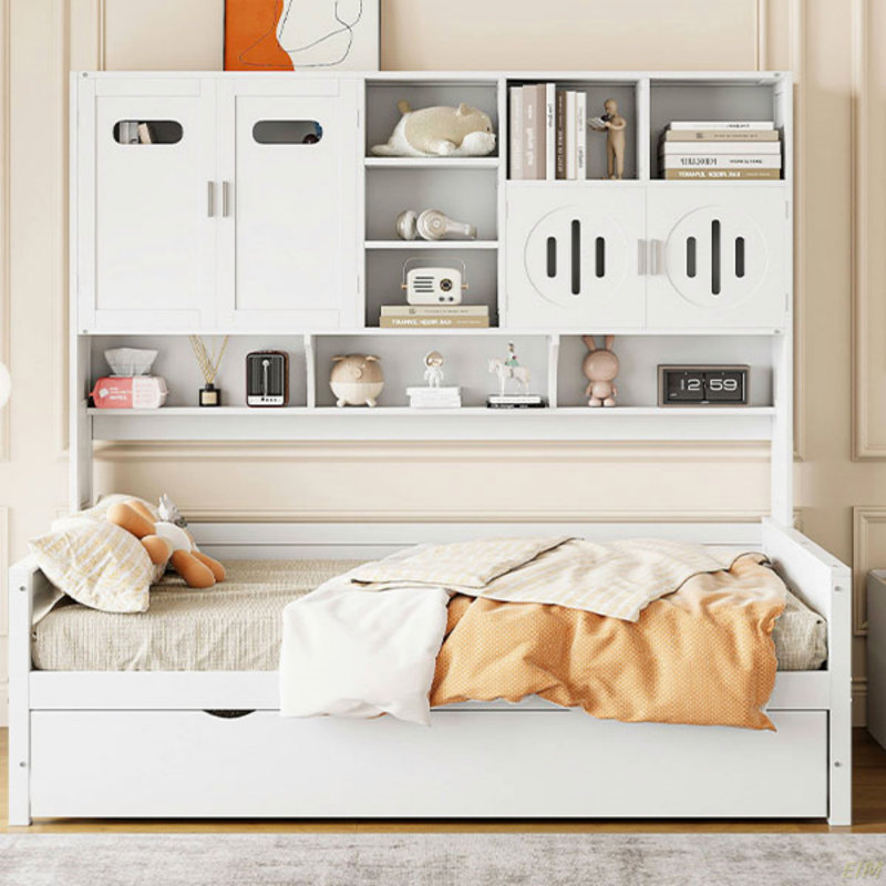 Wooden Daybed With Twin Size Trundle, And All-In-One Cabinet And Shelf (Daybed), Twin, White