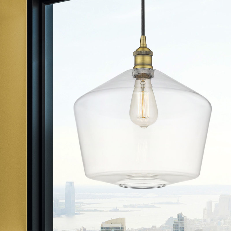 Luminaire suspendu 1 lumière Gabbie, Transparent, Laiton brossé